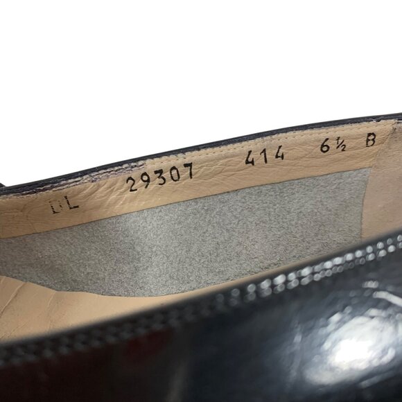 Salvatore Ferragamo Black Patent Leather Suede Loafers Flats Gold Logo SZ 6.5 B - Picture 7 of 12